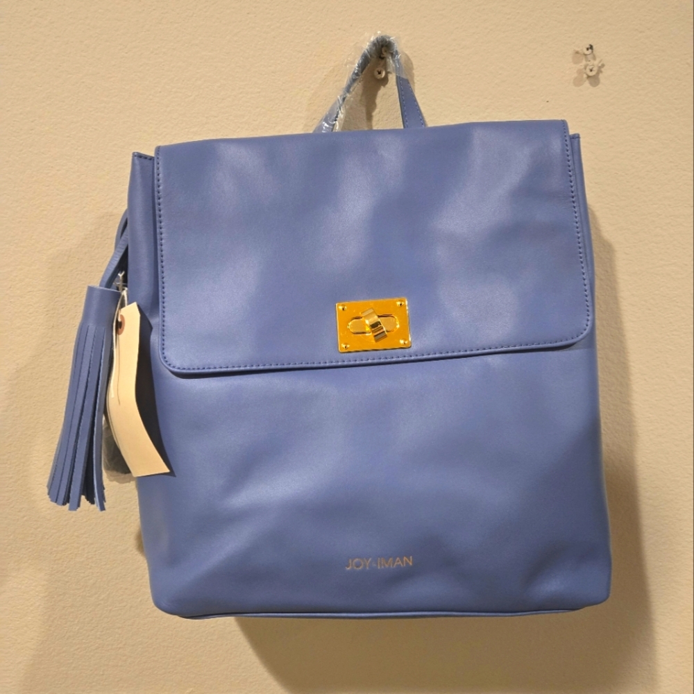 Joy & Iman Tassel Chic Blue Leather Backpack with RFID